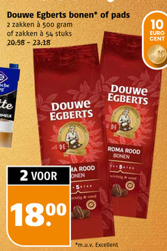  douwe egberts koffiebonen koffiepads 2 10 500 bonen pads zakken stuks cent 180 rood roma rond m.u.v excellent 