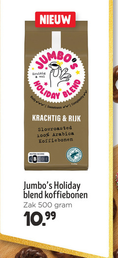  jumbo huismerk koffiebonen 100 500 kruidig holiday blend body sweetness rijk arabica nutri score people koffie zak 