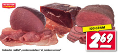  100 gebraden rosbief runderrookvlees jambon serrano 
