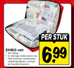  44 ehbo delig rode nylon tas verbanden reddingsdeken schaar handschoenen stuk 