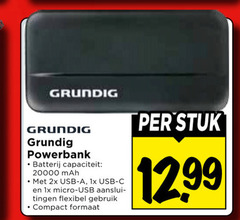  grundig powerbank batterij capaciteit 2x usb 1x micro flexibel gebruik compact formaat stuk 
