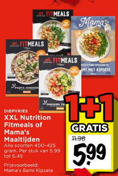  1 pasta chicken diepvries mama kipsate xxl nutrition maaltijden soorten 400-425 stuk 5.99 bami 