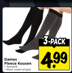  3 dames fleece kousen gevoerd kleur zwart grijs pack 