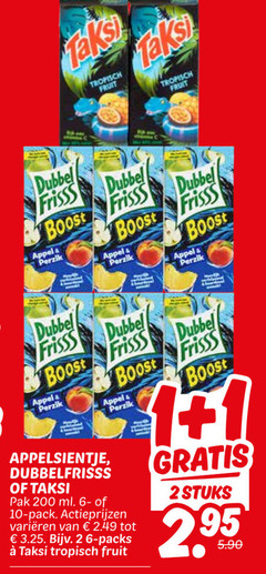  1 2 10 26 200 tropisch fruit dubbel frisss boost appel perzik appelsientje dubbelfrisss taksi pak ml pack varieeren stuks 