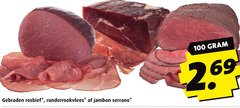  100 gebraden rosbief runderrookvlees jambon serrano 