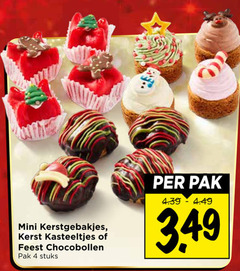  gebak 4 mini kerstgebakjes kerst kasteeltjes feest chocobollen pak stuks 