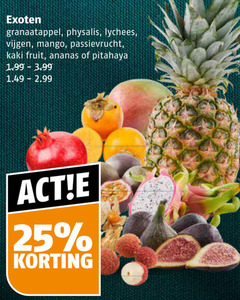  25 exoten granaatappel physalis lychees vijgen mango passievrucht kaki fruit ananas 