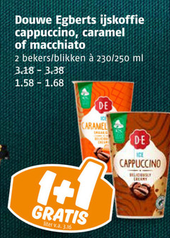  douwe egberts ijskoffie 2 cappuccino caramel macchiato bekers blikken 250 ml 1 ice creamy liter v.a. 