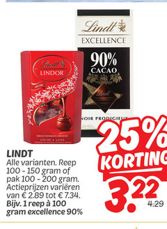  lindt chocolade 1 22 25 90 100 150 lindor excellence cacao leche cremoso reep pak varieeren noir 