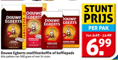  douwe egberts koffiepads koffie 500 meester joure karaktervol pads koffiebranders aroma rood evenwichtig rond snelfiltermaling grove maling snelfilterkoffie pakken stuks pak 