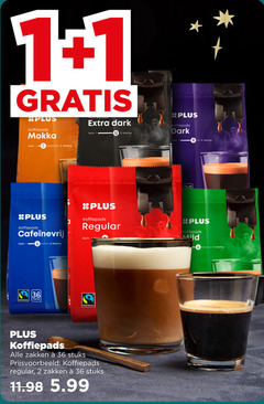  plus huismerk koffiepads 1 2 4 12 13 16 36 mokka zacht dark fairtrade porties tocht regular zakken stuks 5.99 