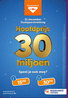  2 30 31 staatsloterij december miljoen speel 1 lot 15 18 lotnummer toegewezen meerdere recht deel organiseren vergunning nederlandse loterij 