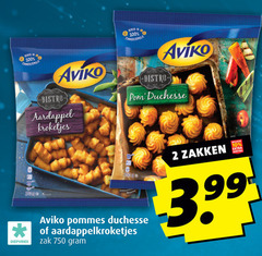  aviko aardappelproducten aardappelkroketjes 2 10 100 750 bistro aardappel kroketjes pom duchesse diepvries receptor pommes zak zakken 3.99 