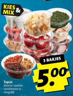  tapas 3 mix soorten combineren bakjes 
