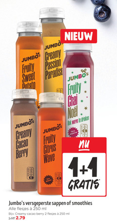  fruitsmoothie vruchtensap 1 2 250 jumbo creamy fruity sweet potato b passion paradise chai dok warm drinken cacao berry citrus wave vers geperst versgeperste sappen smoothies ml 