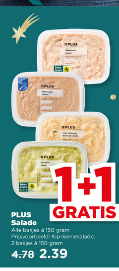  plus huismerk salade 1 2 150 tonijn solade beter leven kip kerrie gewicht vrije uitloopeieren bieslook bakjes kerriesalade 