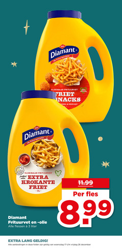  diamant frituurolie frituurvet 3 17 26 100 vloeibaar krokante friet snacks geel krokant plantaardig olie flessen liter fles lang woensdag vrijdag december 