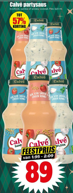  calve snacksaus 320 partysaus knoflook samba whisky cocktail fles ml ruk romig feestprijs 