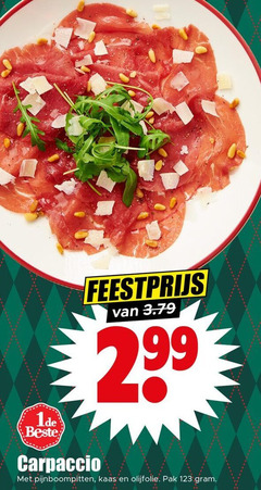  carpaccio feestprijs pijnboompitten kaas olijfolie pak 