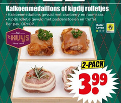  kalkoenvlees 2 kalkoenmedaillons kipdij rolletjes gevuld cranberry roomkaas rolletje paddenstoelen truffel pak thuis beter leven pack 3.99 