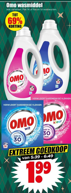  omo wasmiddel 10 14 19 20 30 69 pak flacon wasbeurten hygienisch schoon kleur wit verwijdert hardnekkige vlekken min extreem 