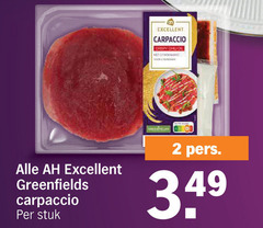 2 excellent carpaccio crispy chuol met citroennayo alle ah greenfields per stuk pers . 3.49 
