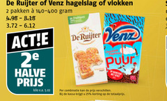  de ruijter venz boterhamvlokken hagelslag 2 25 vlokken pakken chocolade puur 2e halve kilo v.a. combinatie kassa 
