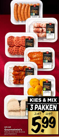  gourmetminis 3 mini varkens chipolata slavinkjes gemarineerd vega mix pakken 5.99 