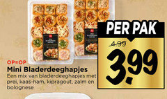  mini bladerdeeghapjes mix prei kaas ham kipragout zalm bolognese pak 3.99 
