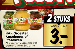  hak bonen groenteconserven appelmoes 2 groenten stazakken soorten potten 610-720 zakken stuks 