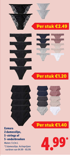  damesslips 2 5 stuk esmara strings onderbroeken maten l varieeren 