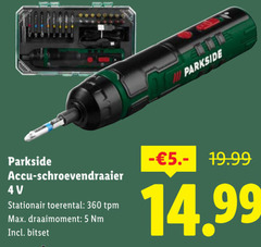  accuschroevendraaier 4 5 360 parkside accu schroevendraaier stationair toerental tpm draaimoment bitset 