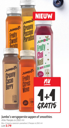  vruchtensap fruitsmoothie 1 2 250 jumbo creamy fruity sweet potato b passion paradise chai dok warm drinken cacao berry citrus wave vers geperst versgeperste sappen smoothies ml 