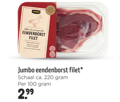  eend 2 3 5 100 jumbo voorgerecht eendenborst filet snijd kruislings 2. bak min 3. trancheer schaal ca. 