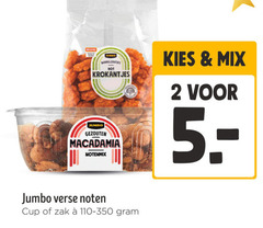  noten 2 jumbo hot krokantjes gezouten macadamia notenmix mix verse cup zak 