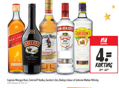  whisky likeur rum gin 4 10 17 20 40 700 1864 cm morgan alexander gordon co johnnie walker red blended scotch john baileys smirnoff quality original irish cream spiced gold smooth finish caribbean with spice and other natural flavours spirit drink produced by ireland established scotland liqueur recipe vodka times filtered for extraordinary purity captain london dry imported trade standards since flessen ml 