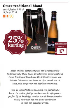  omer speciaalbieren 4 25 33 traditional blond pak flesje nix18 b kerst borrel smaakvolle rotterdamsche oude kaas bier licht bittere toets balanceert rijke combinatie wijnliefhebbers merlot zachte fruitige smaken wijn passen avond 
