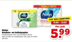 12 24 66 80 nalys mega pack x24 soft hygiene en comfort hygieene et confort   keuken- toiletpapier keukenpapier met vochtvangers decor   pak rollen op   family inspired by nature tot korting vocht vanu super absorberende k 8.49-17.97 per 5.99 