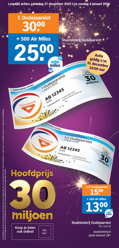  loterijen 1 4 27 30 31 200 500 1500 2 deel lot meerdere recht lotnummer staatsloterij vergunning looptijd zaterdag december januari air miles 00 nederlandse loterij uitslag uur trekkingsdatum serie 19 miljoen 15 online klik speel 18 