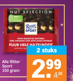  ritter sport chocolade 2 100 selection certified cocoa noir noisettes semi amargo avellanas enteras puur hazelnoot krokant stuks 