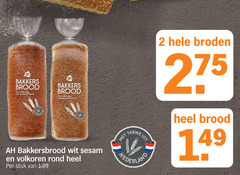 2 149 275 ch bakkers brood voor elke dag . met krokante korst on krokarte ah bakkersbrood wit sesam en volkoren rond heel per stuk van 1.89 tarwe ut nederland hele broden 