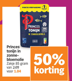 50 85 portie verpakking persoon princes tonijn emitten 20g kiwit per tarje in zonnebloemolie klaar voor gebruik zonne- bloemolie zakje gram van 2.09 1.04   korting 