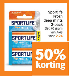 2 50 70 x mints sugar free sportlife frozn deep frozo 1. new   - pack set gram van 4.49 voor 2.24 sportlif froza   korting 