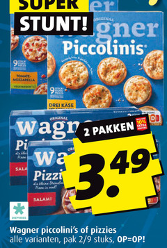  wagner diepvriespizza 2 6 9 10 piccolinis pieces mozzarella vegetarisch stream original din sala diepvries wa kleine oval salami pakken stack pizzies pak stuks 