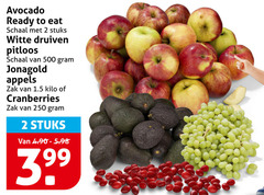 2 250 500 avocado ready to schaal stuks witte druiven pitloos jonagold appels zak kilo cranberries 