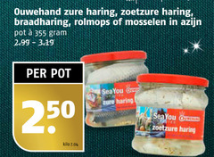 ouwehand haring rolmops 250 zure zoetzure braadharing mosselen azijn pot sea you kilo 