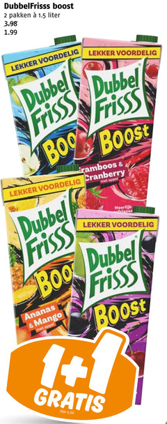  dubbelfrisss fruitdrank 1 2 boost pakken liter dubbel frisss framboos cranberry ananas mango appel frissen 