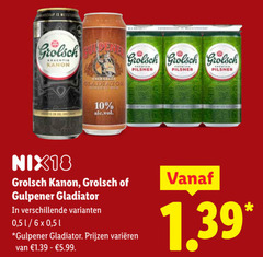  grolsch blikjes bier 6 10 schap meester kanon gladiator pilsner nix18 gulpener varieeren 5.99 