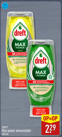  dreft afwasmiddel 450 power lemon 4x moins minder biologisch afbreekbare efficace briljant water bespaar energie anti technologie fuite boy recycle schrobben ingredienten ml 