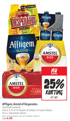  desperados amstel affligem blikjes bier speciaalbieren 4 6 12 25 330 1870 original beer tequila tripel triple 9 anno zacht rijk abdijbier fruitig 00 bitter kruidig volmondig blond bieren traditie pilsen volmout pilsener ml 5.99 